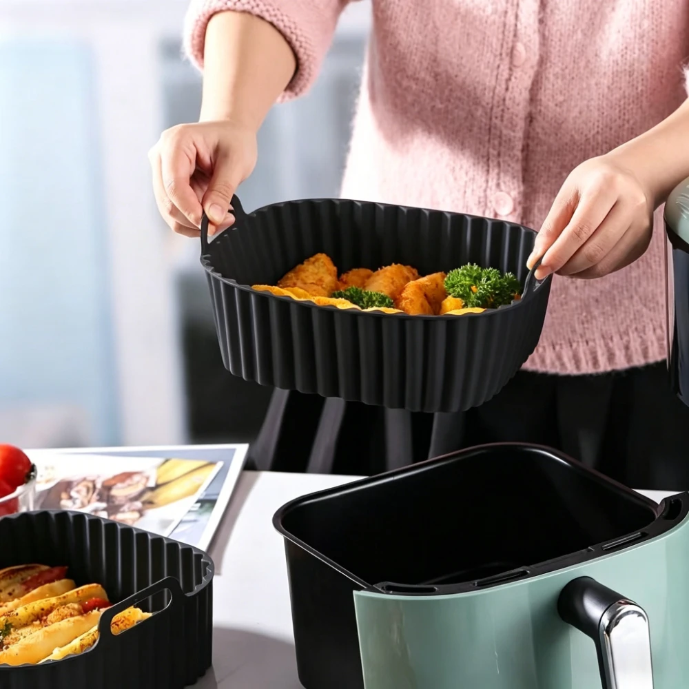 Air Fryer Silicone Pot, Reusable Silicone Air Fryer Liner, Deep Fryer Additions, Kitchen Additions Replace Disposable Baking Pan