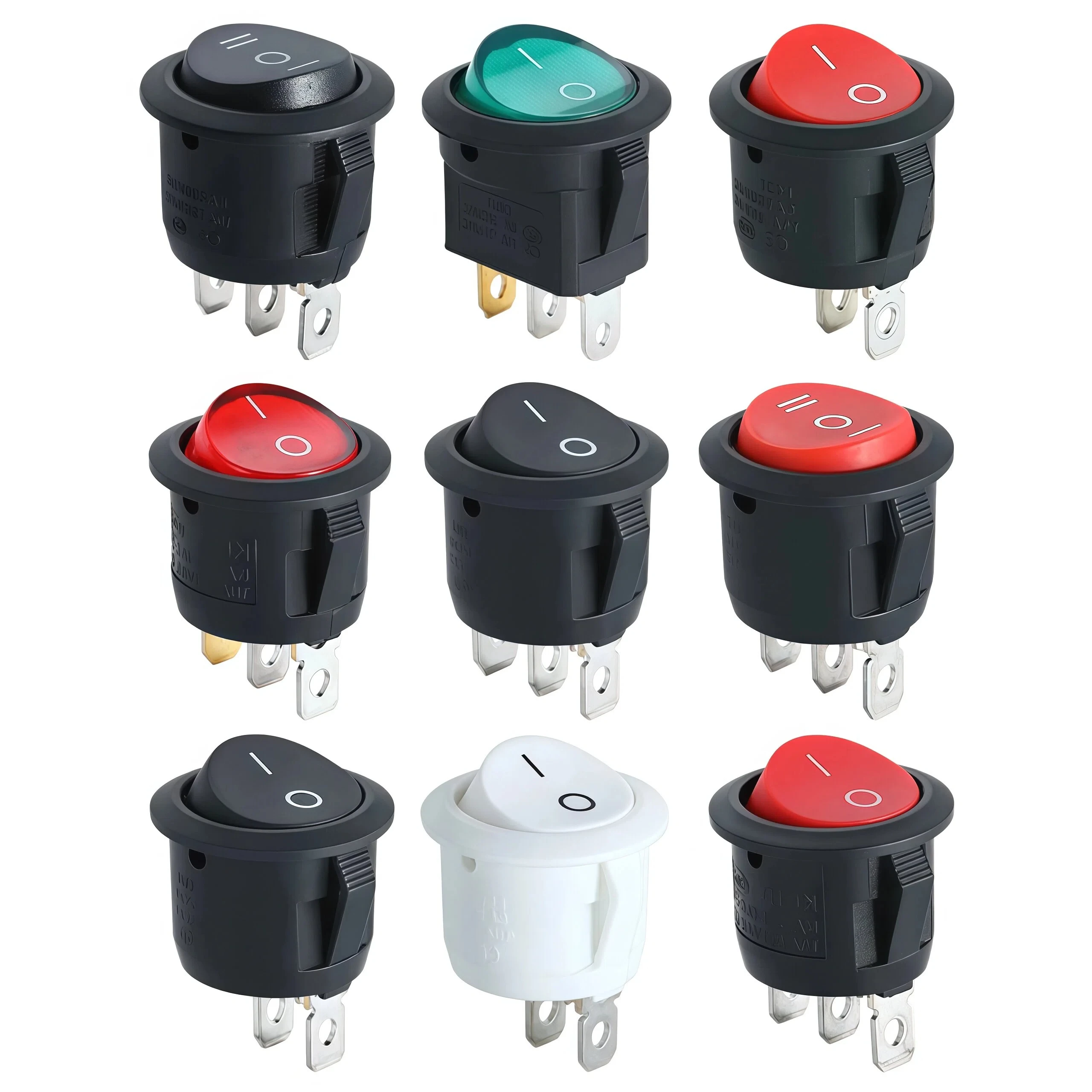Round Switch Button, 2-Pin 2-Position, 2-Pin 3-Position, 3-Pin 3-Position, Red and Black Rocker Switch KCD1-105