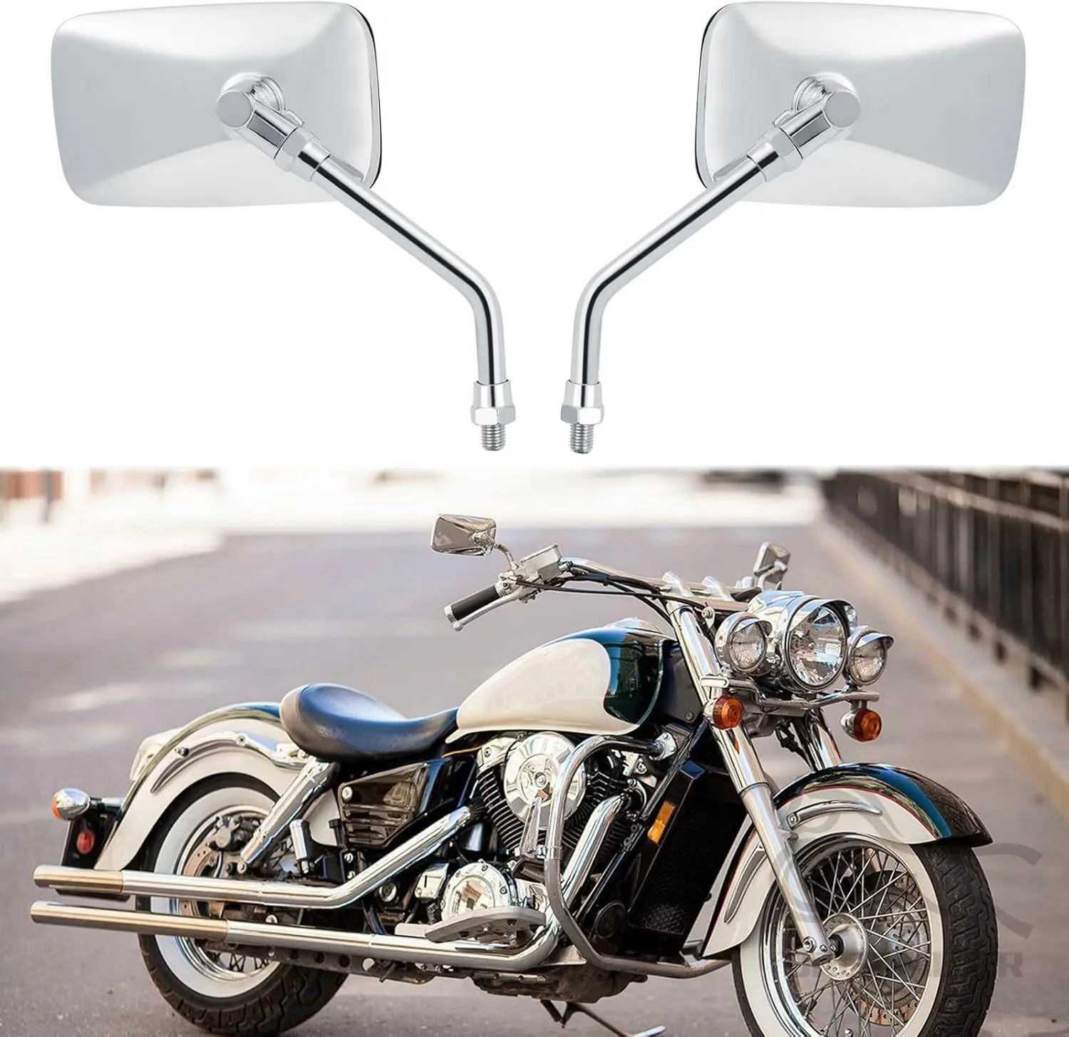 Universal Motorcycle Mirrors M10 Chrome Rectangle Handlebar Rearview Mirrors For Honda Shadow MSX125 Kawasaki Vulcan Z900 Suzuki