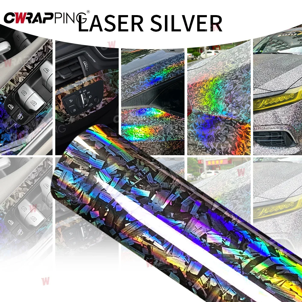 Película de Envelopamento Automotivo Impermeável Prata Laser para Capacete de Moto 1,45M PET com Liberação de Ar Adesivo de Vinil Carbono
