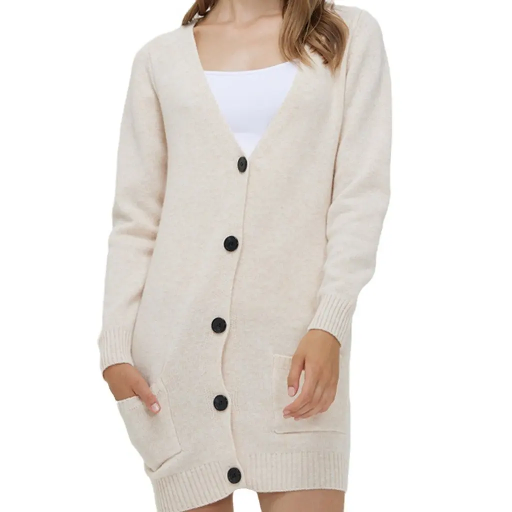 

Women's Solid Color Wool Mid-length Cardigan Loose Knitted Sweater Autumn Winter Top All-match Knitwear Atmospheric Coat