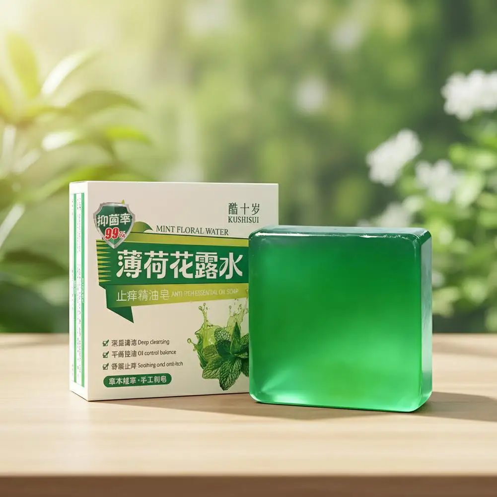 Mint Flower Water Handmade Essential Oil Soap Summer Ice Sensation Soap Moisturizing Itching Oil Controlling Soothing Soap