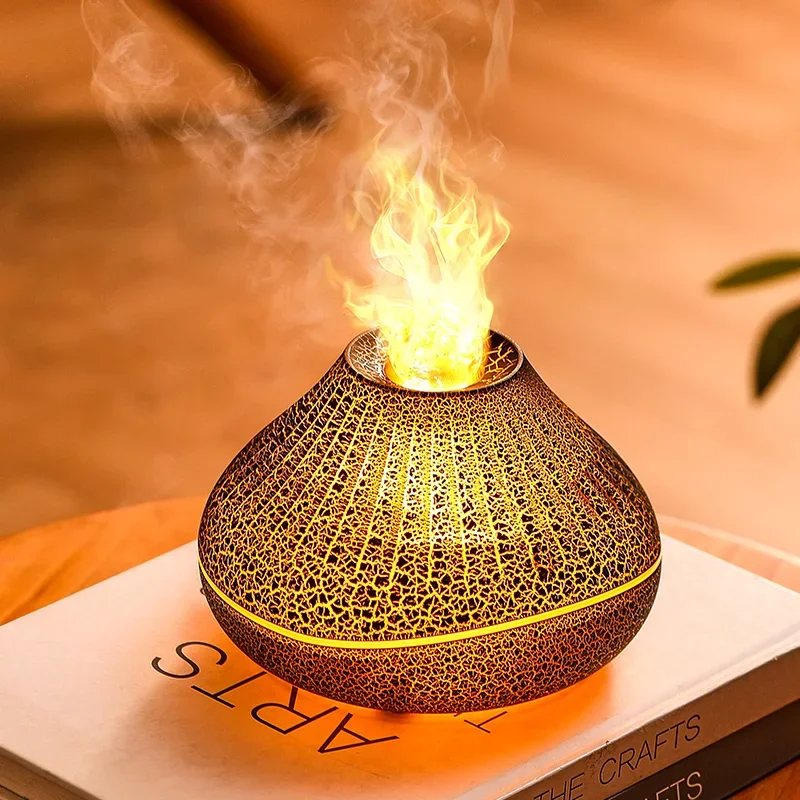 2024 New 3D Air Fire Flame Humidifier Essential Oil Aroma Diffuser Cracked Onion Colorful Flame Aroma Diffuser