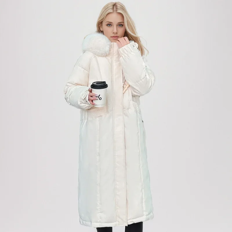 2025 المرأة الجديدة الشتاء سترة قطن طويلة الإناث الفراء طوق رشاقته الدافئة سترات معطف المرأة لون نقي معاطف السترة غير رسمية