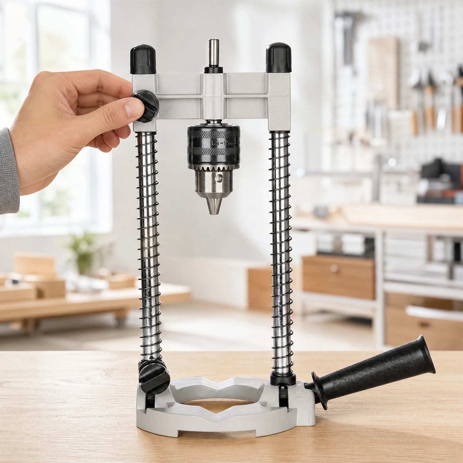 Model 7101A Drill Stand Stable Hand Drill Guide Stand Lightweight Compact for DIY Enthusiasts, Centered Hole Drilling