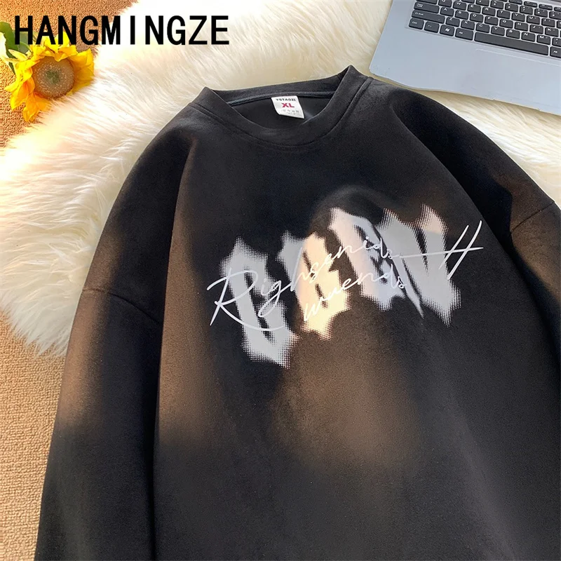 American Style Round Neck Sweatshirt For Men New Letter Print Casual Loose Fit Spring Autumn 2024 Trendy Oversized Clothing Men