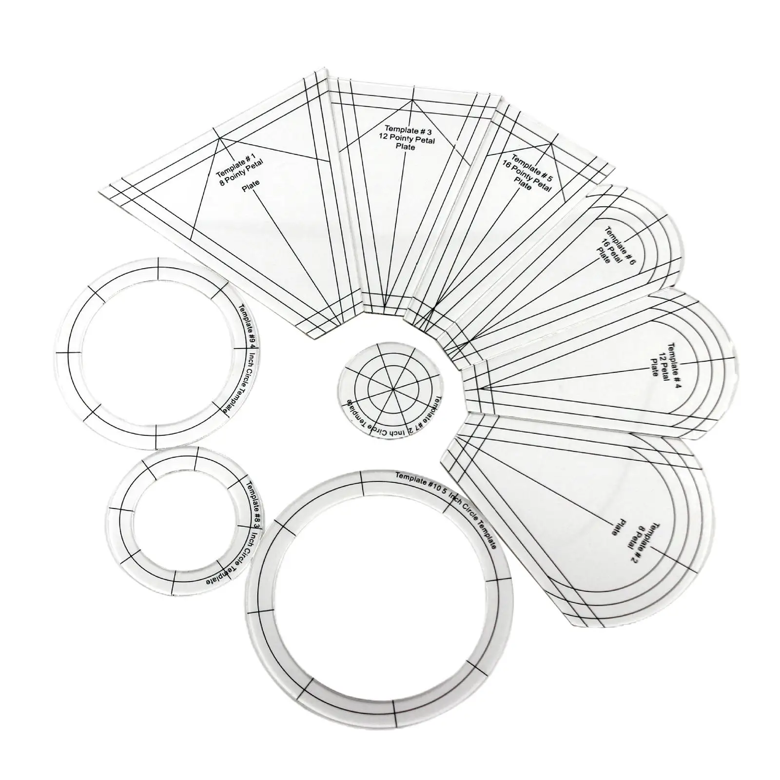 Clear Quilting Template Patchwork Ruler Dresden Plate Template for Domestic Sewing Machine Parts Drawing Sewing Supplies