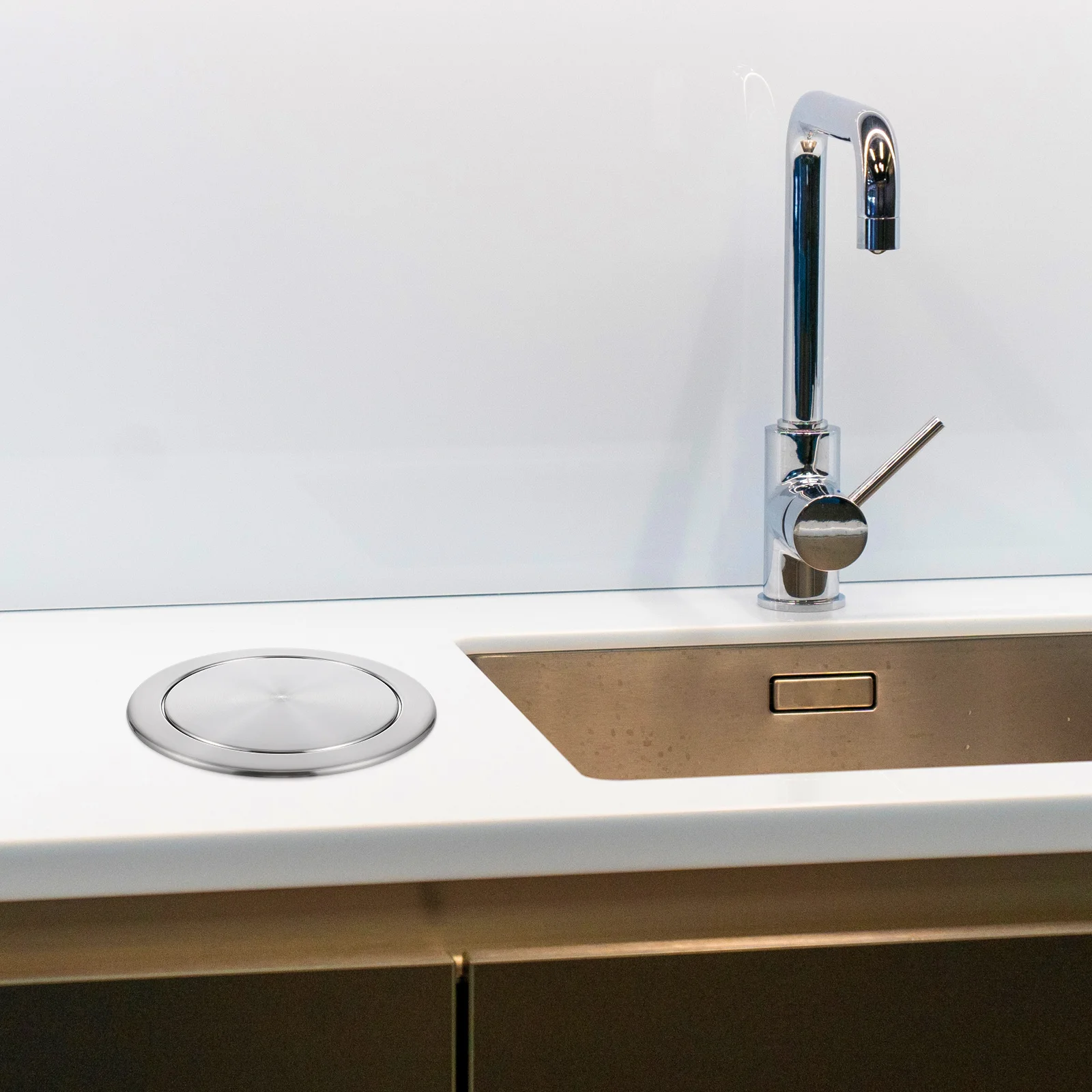 

Stainless Steel Recessed Trash Can Lid Countertop Flap Garbage Bin Cover Built-In Replacement For Bathroom Kitchen Round Flush