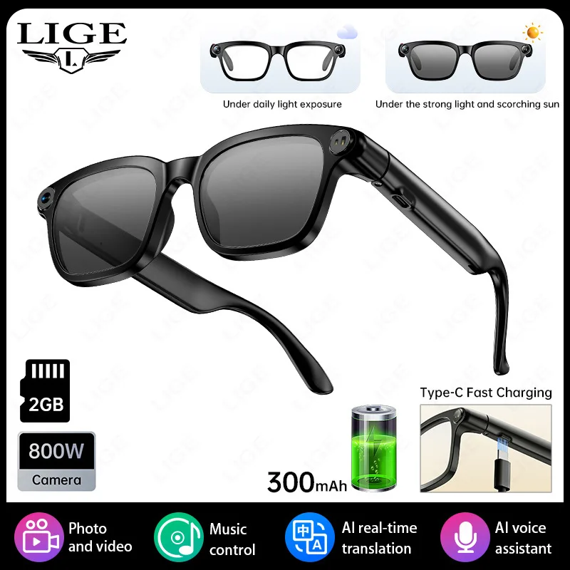 M08 AI Smart Glasses with 8MP Camera Bluetooth Calling Elastic Temples Photo Video Sunglasses for Men Women