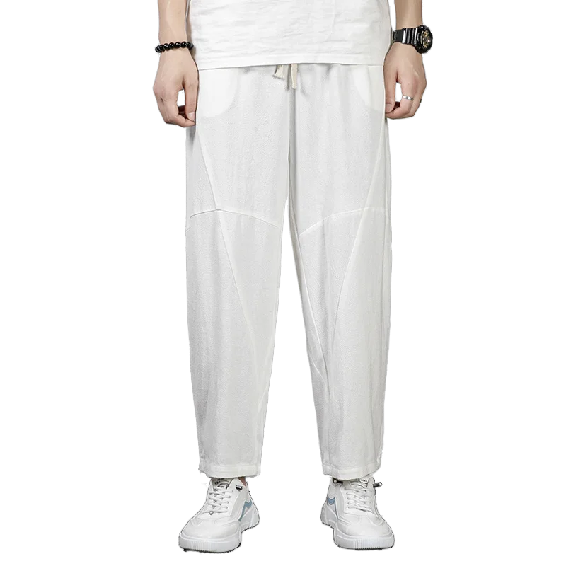 Casual Long Pants for Men, Chinese Style Trend Cotton Linen Harlen Pants, Summer Loose Fitting Straight Leg Men's Sports Pants