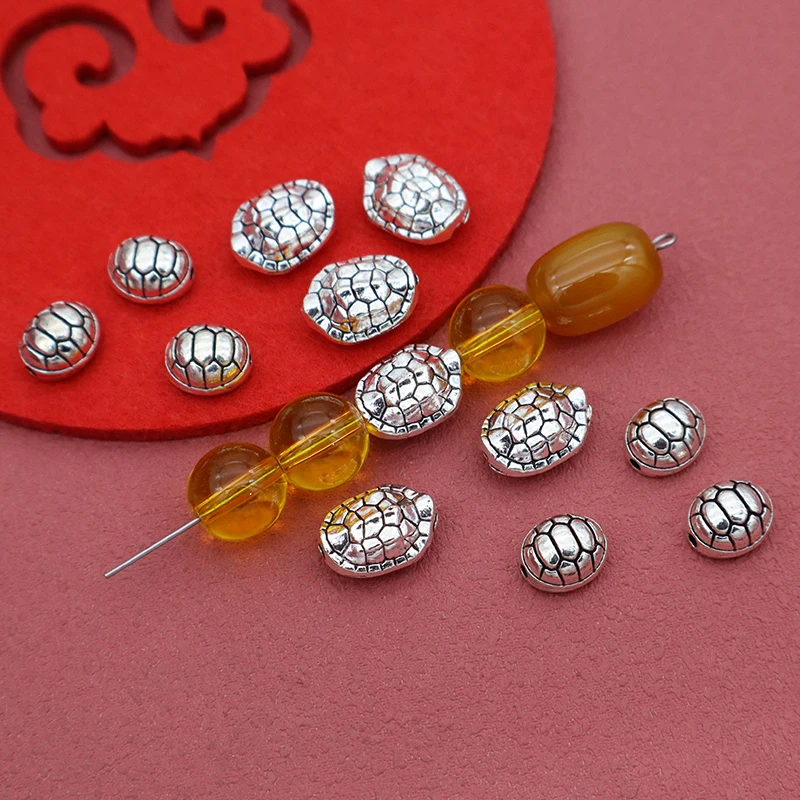 20 piezas/lote de cuentas con forma de caparazón de tortuga de la suerte china, cuentas de cristal/jade, decoración de joyería, espaciadores de cuentas metálicas, joyería DIY