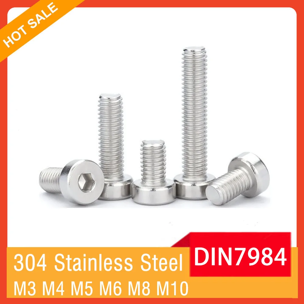 

M5 M6 M8 M10 M12 DIN7984 A2 304 Stainless Steel Hex Hexagon Socket Thin Low Short Profile Head Allen Cap Screw Bolt