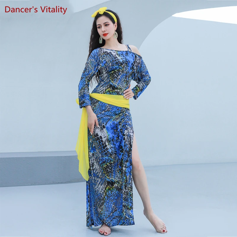 Belly Dance Training Suit for Women Printed Bellydance Practice Robe Clothes Shaabi Baladi Folk Dress Female Oriental Clothing