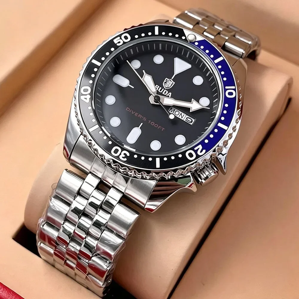 2027 RUDA New 42MM Men's Diving Watch VH31 Sweep Second Movement Waterproof Luminous Stainless Steel Business Fashion Watch