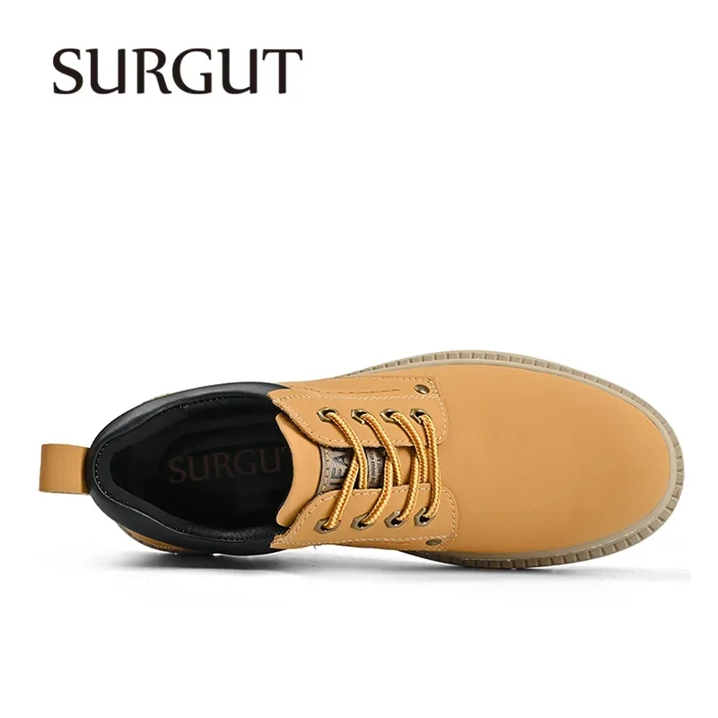 SURGUT Men's Casual Shoes Quality Cow Leather Fashion Comfortable Men Big Head Business Non-Slip Retro Handmade Shoes Size 38-46