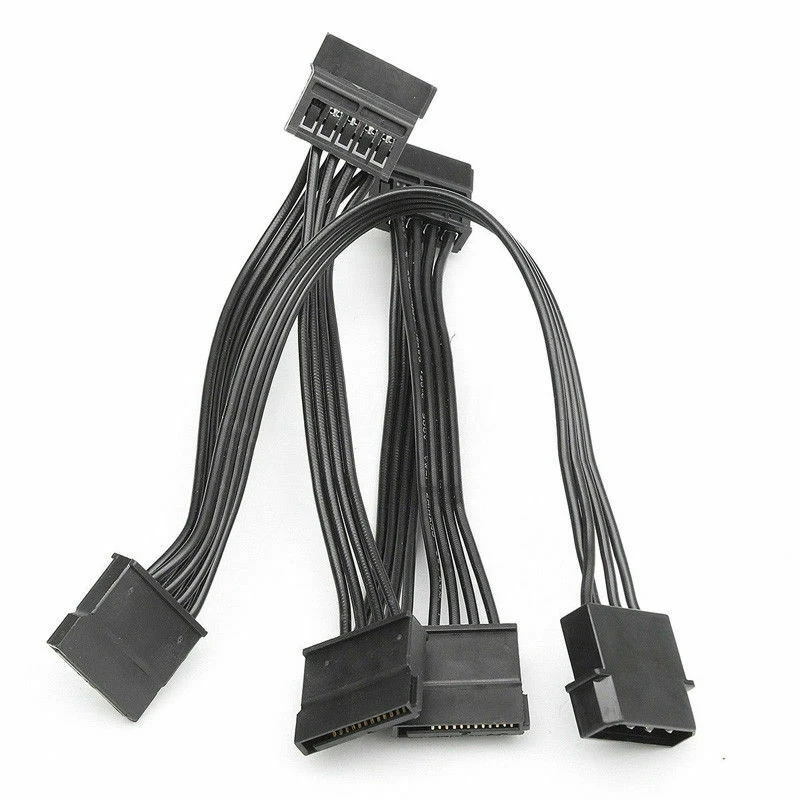 4Pin IDE to 5-Port Power Supply Cable 4Pin Molex to Multi SATA Port 18AWG Wire Power Cord For Hard Drive HDD SSD PC