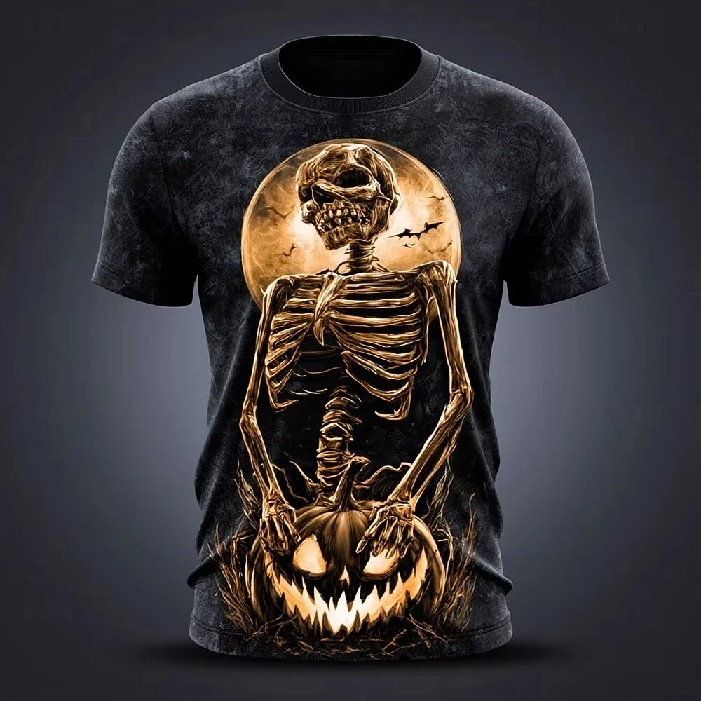 Halloween Men's Pumpkin Skull T-Shirt Short-Sleeve T-Shirt 3D-Printed Crew Neck Horror-Themed Men's Top Club Party Frenzy