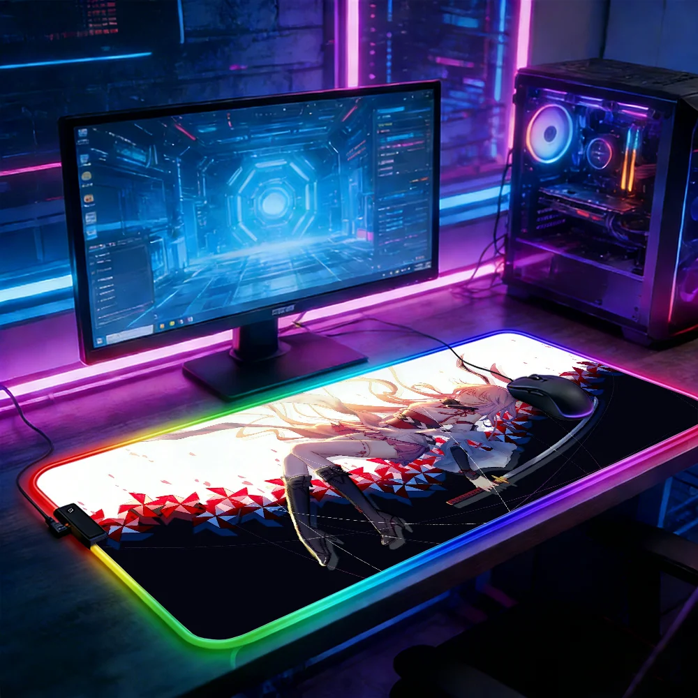 

Светодиодный RGB-коврик для мыши, игровой коврик для клавиатуры, настольный коврик, коврик для ноутбука с аниме-дизайном, коврик для геймеров