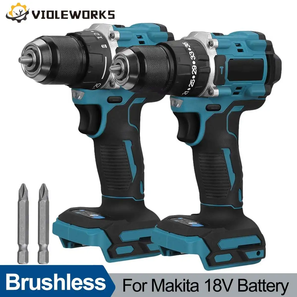 10mm Brushless Electric Impact Drill Wireless Screwdriver Hammer 20+3 Torque Cordless Power Tool for Makita 18V Battery