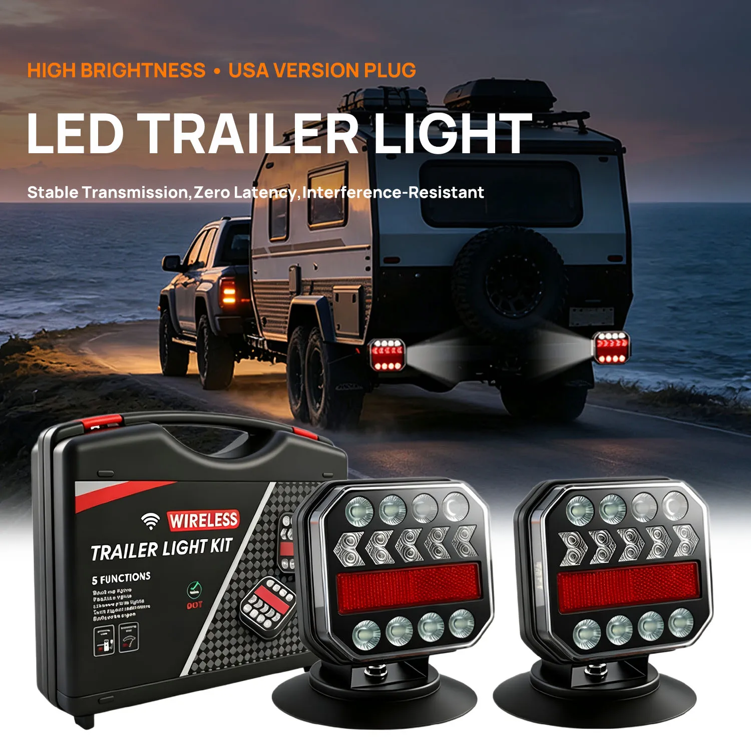 2pcs Wireless Magnetic LED Truck Tail Light Trailer Rear Light Signal Warning Brake Lamp For Towing Caravan Camper Lorry RV Boat