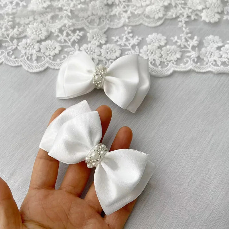 Off White Communion Baptism Bow Pearl Center Baby Girl Hair Clips