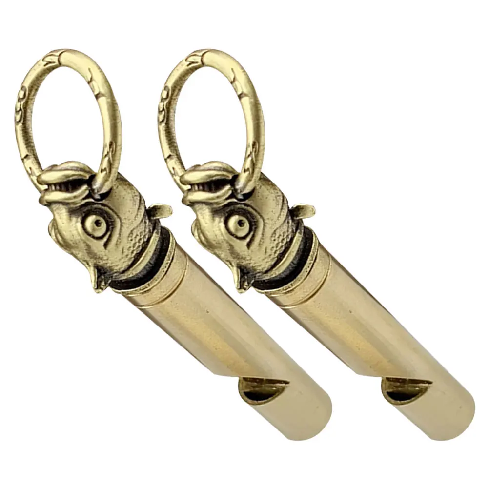 

2 Pcs Copper Whistle Keychain Dog Training Decorative Camping Bag Hanging Delicate Brass Emergency