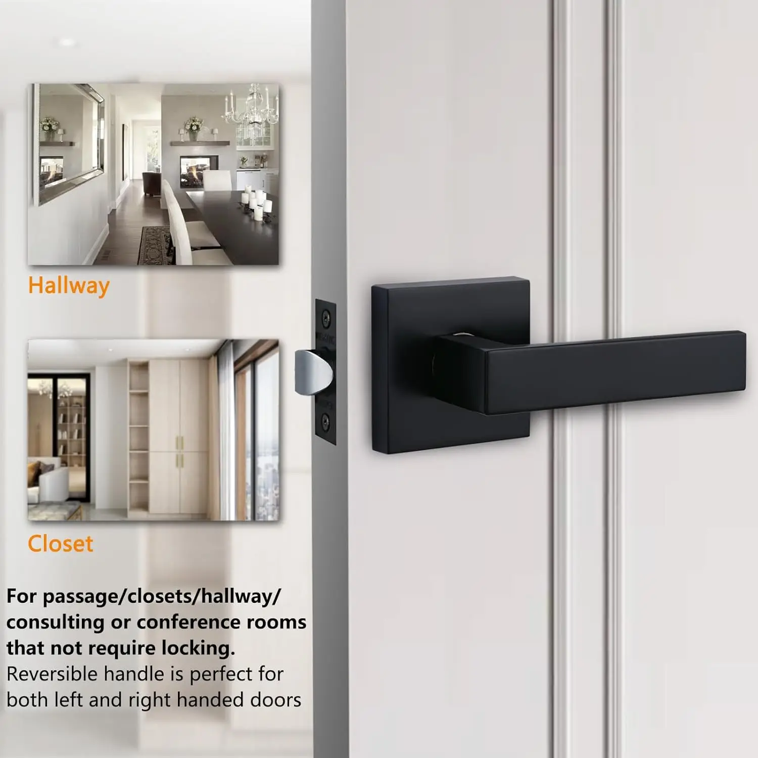 Non-Locking Solid Passage Door Lever Handle in Matte Black Finish