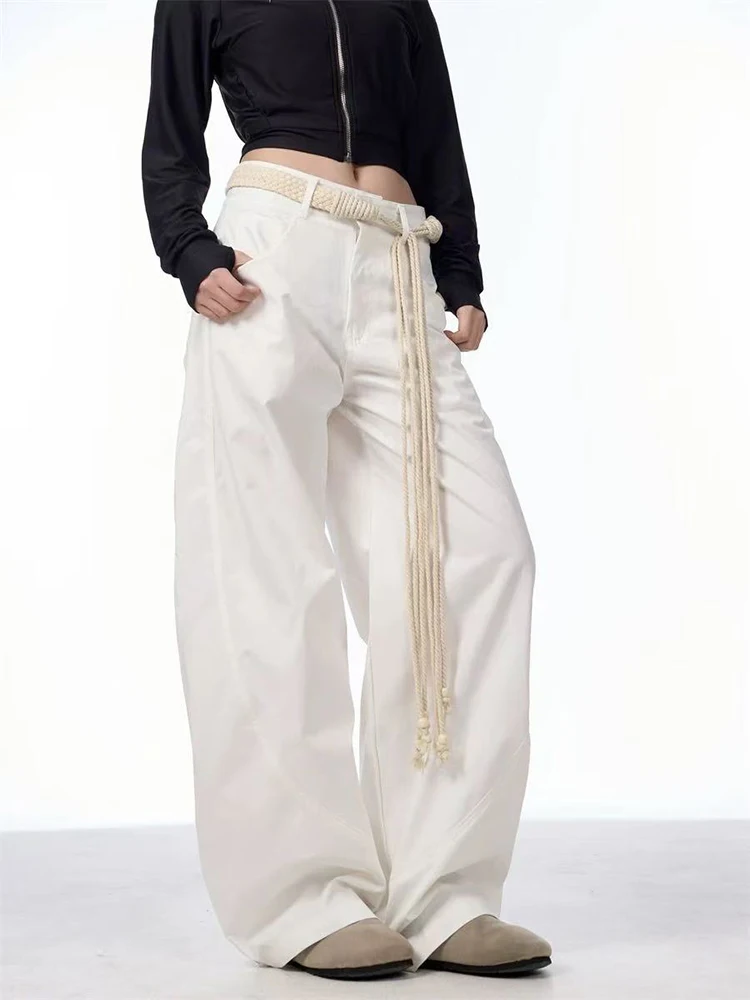 

Y2K повседневные широкие брюки женские с высокой талией уличная одежда свободные спортивные штаны хип-хоп белые свободные с поясом универсальные плиссированные брюки