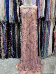 Luxury Bead Tube Embroidery African Lace French Sequined Tulle Fabric for Nigerian Wedding Party RJW-1244