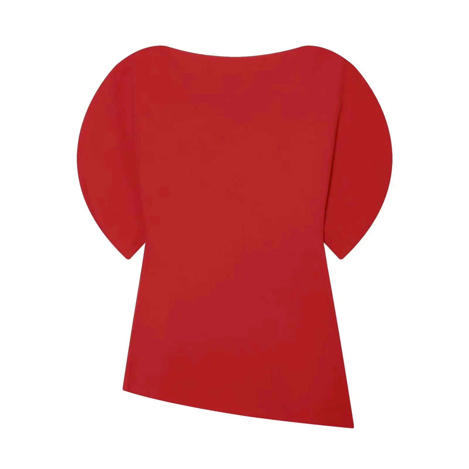 Damen Mode Asymmetrisches Design T-Shirt Einfarbig mit Puffärmeln O-Ausschnitt Retro-Top 2026 Trendiger High-Street-Stil Schicke Oberteile – Detail 2