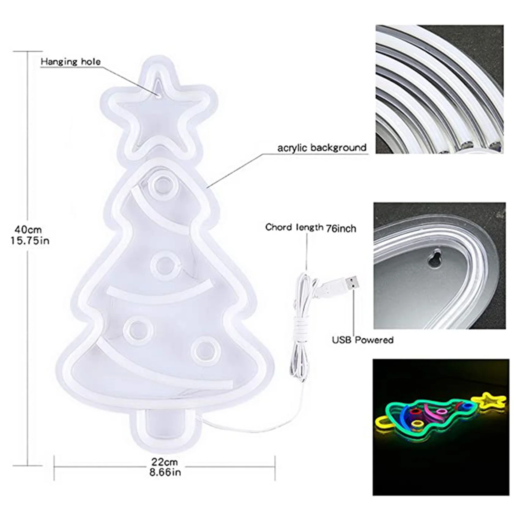 Insegne luminose al neon per albero di Natale, festival di Natale alimentato tramite USB Luce al neon a LED Decorazione da parete Luce al neon artistica