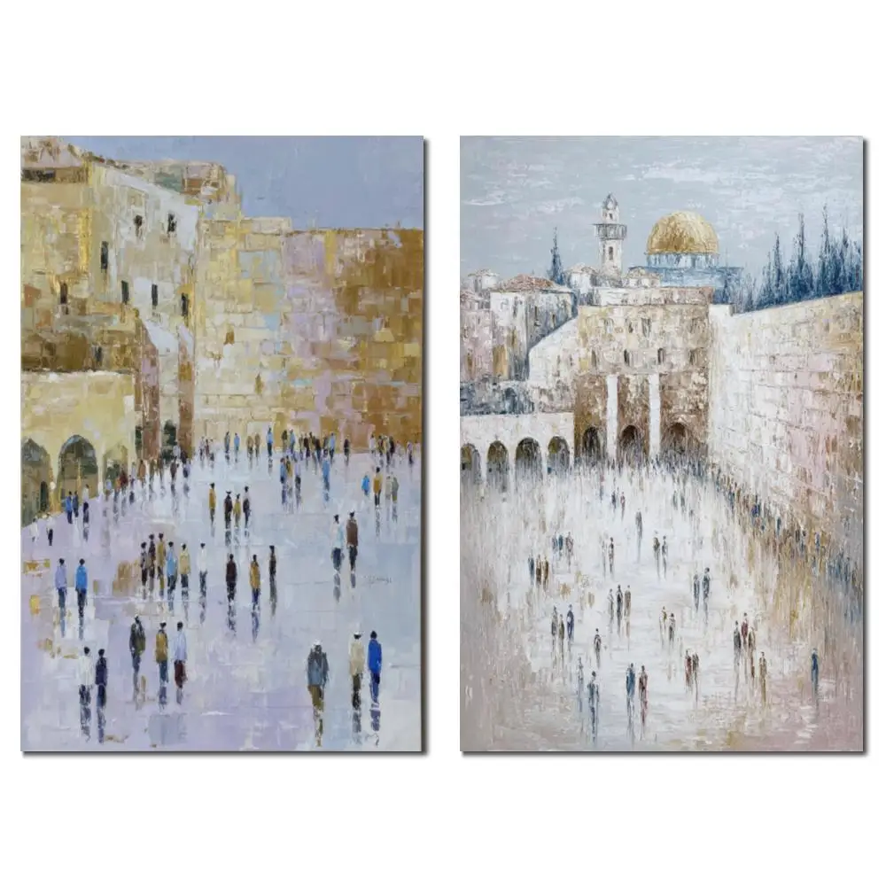 

Ручная работа, золотая текстурированная картина маслом, абстрактное Кительское еврейское искусство, большой Иерусалимский пейзаж, холст для Иудаики, декор стен столовой