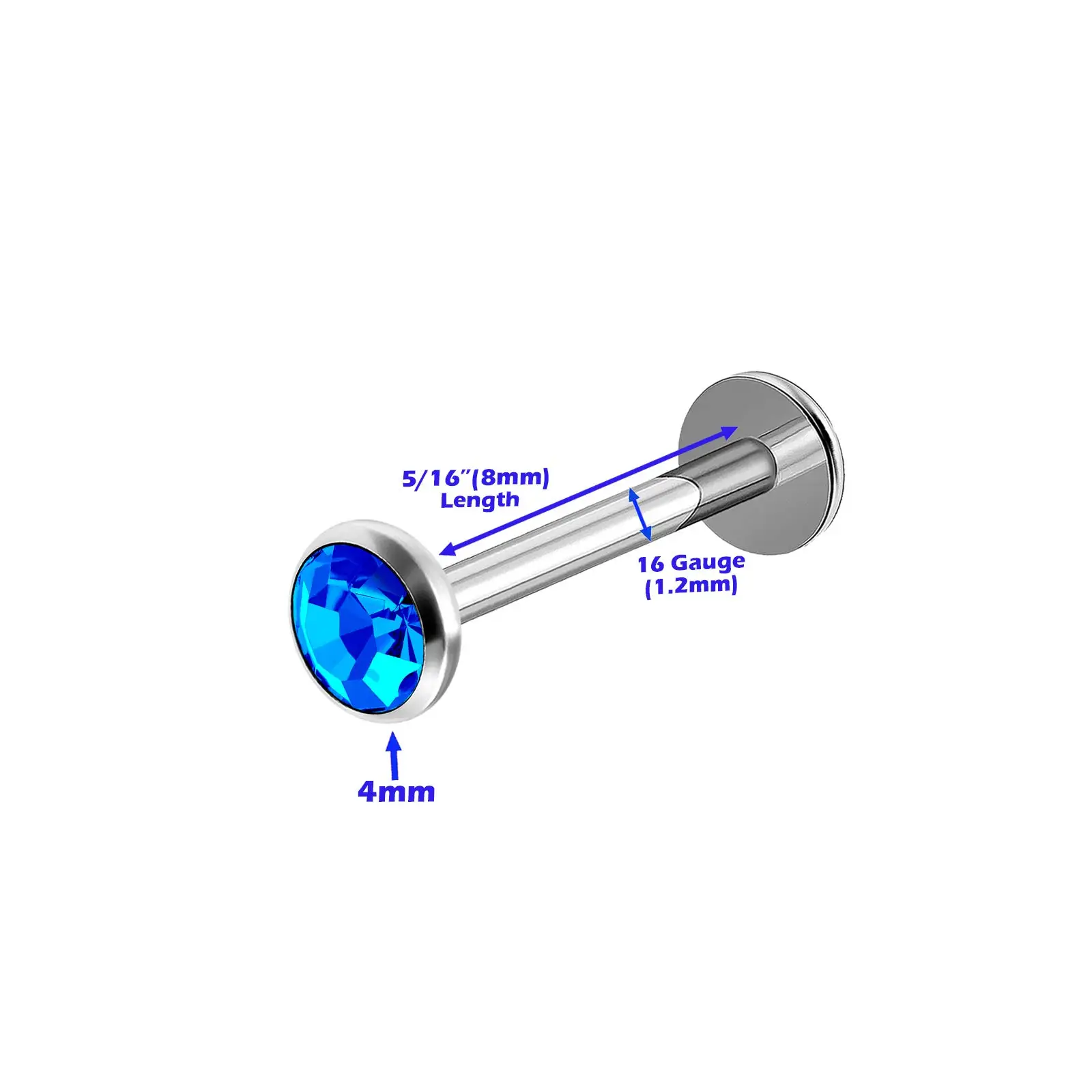 2pc 3/4/5mm Multicolour Crystal Labret Ring Steel 6-12mm Bar Ear Tragus Monroe Lip Stud Internally Threaded Piercing