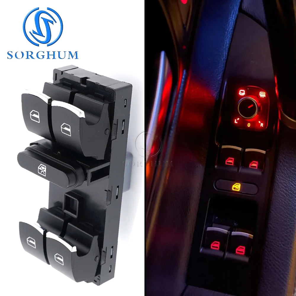 SORGHUM 5ND959857 Power Window Headlight Switch Control Button For VW Jetta Tiguan Golf GTI MK5 MK6 Passat B6 Seat Leon MK2 5ND