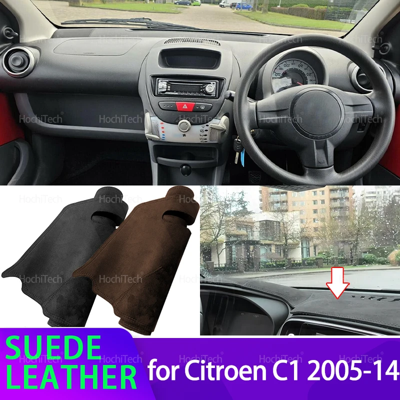 

Для Citroen C1 2005-2014 анти-УФ-замшевый кожаный коврик для приборной панели черный/коричневый чехол для приборной панели солнцезащитный козырек ковер нескользящий коврик 2006 2012 2013