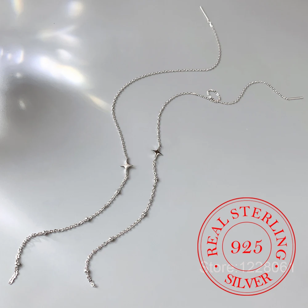 925 Sterling Silver Ear Line Long Hanging Earrings for Women Star Piercing Threader Jewelry Wedding Engagement Party Charms