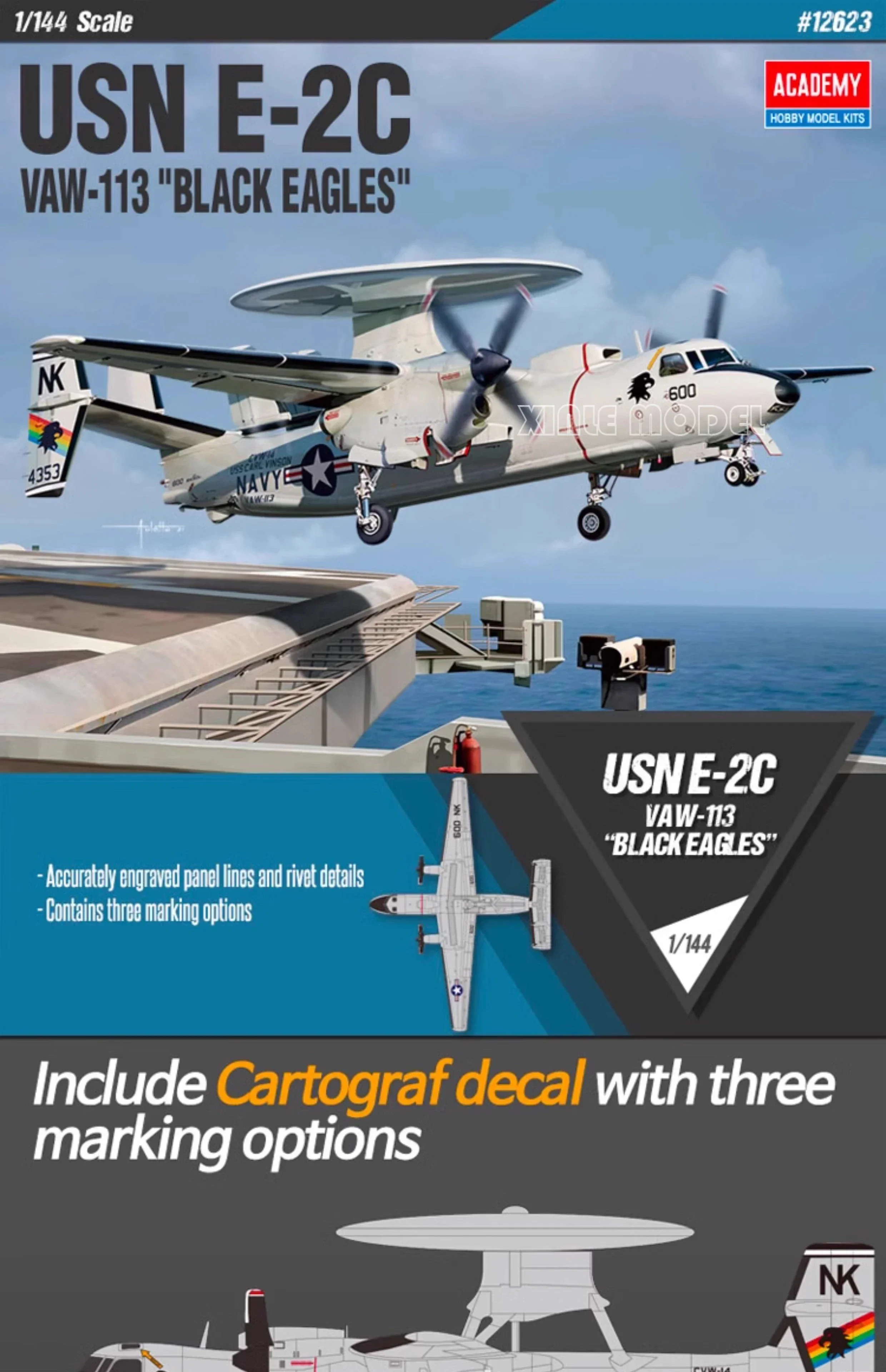 Academia 1/144 12623 E-2C de la Marina de los EE. UU. VAW-113 Black Eagles montaje diy juguetes modelo Kit