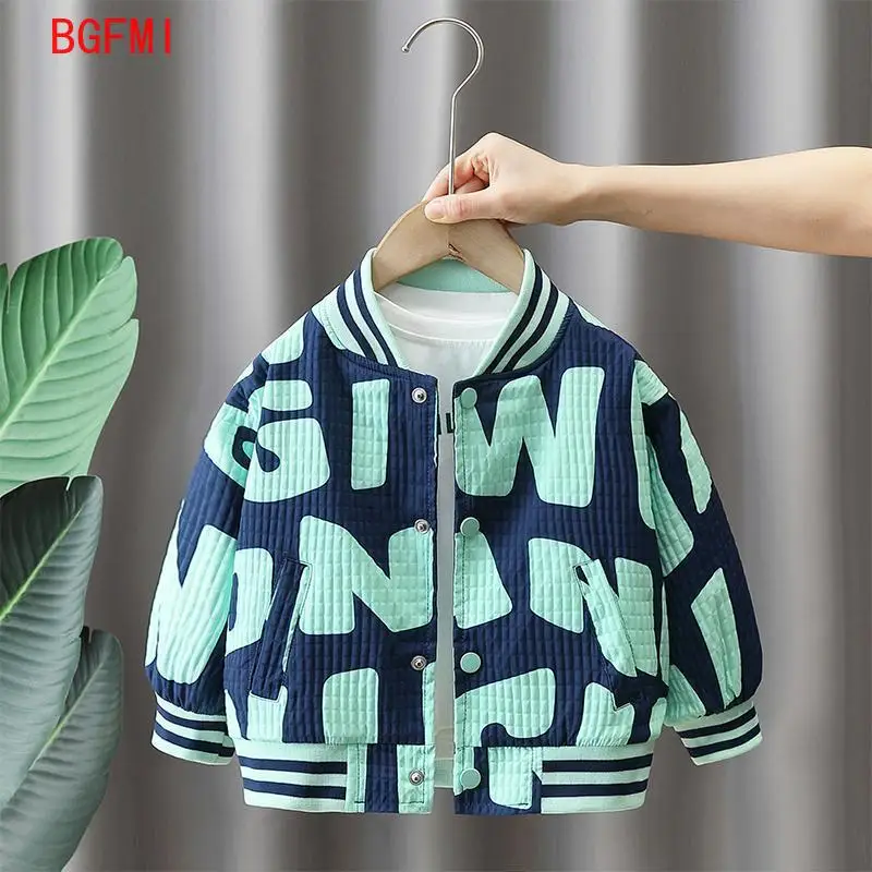 2-10Y Boys Bomber Jacket Kids Outerwear Boys' Letter Baseball Uniform Coats for Spring Autumn  Thick Children V-Neck Casual Top - view 2