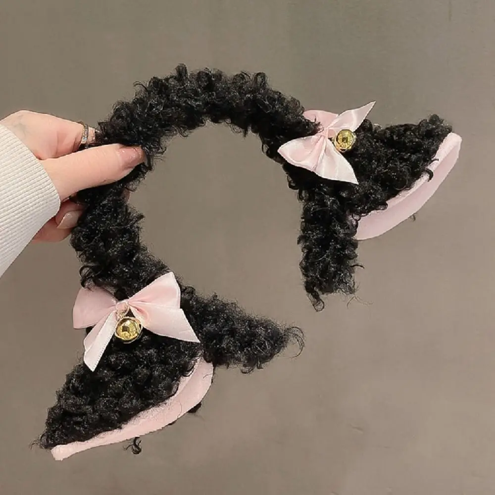 New Cute Plush Sheep Ears Headband Bow Cartoon Hairband Fashion Autumn Winter Head Hoop Handmade Costume Party Hair Accessories