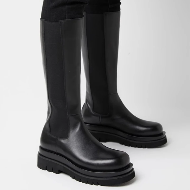 أحذية تشيلسي طويلة أحذية للرجال جلد طبيعي سميكة سوليد الارتفاع زيادة الأحذية النمط البريطاني الفاخرة جلد البقر أحذية طويلة #3