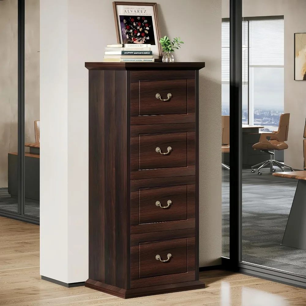 

4-Drawer File Filing Cabinet, Vertical File Cabinet Hofice Wood Filing Cabinet for A4 /Letter Size Narrow Tall File Storage for
