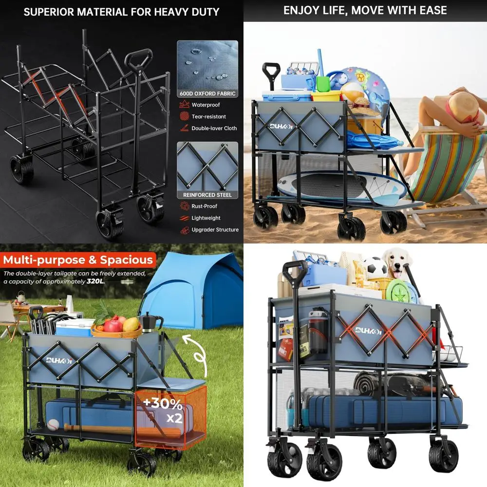 

Collapsible 320L-400L Utility Cart with Large Wheels for Outdoor, Camping, and Grocery Hauling (Light Blue)