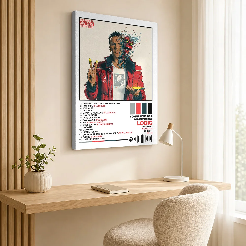 Logic - Confessions of a Dangerous Mind Framed Canvas Poster Customized Modern Aesthetic Wall Paintings Decoration for Bedroom