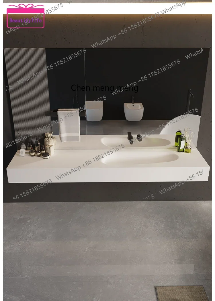 b67 Seamle integrated basin wall-mounted hand wash basin light luxury modern bathroom cabinet combination