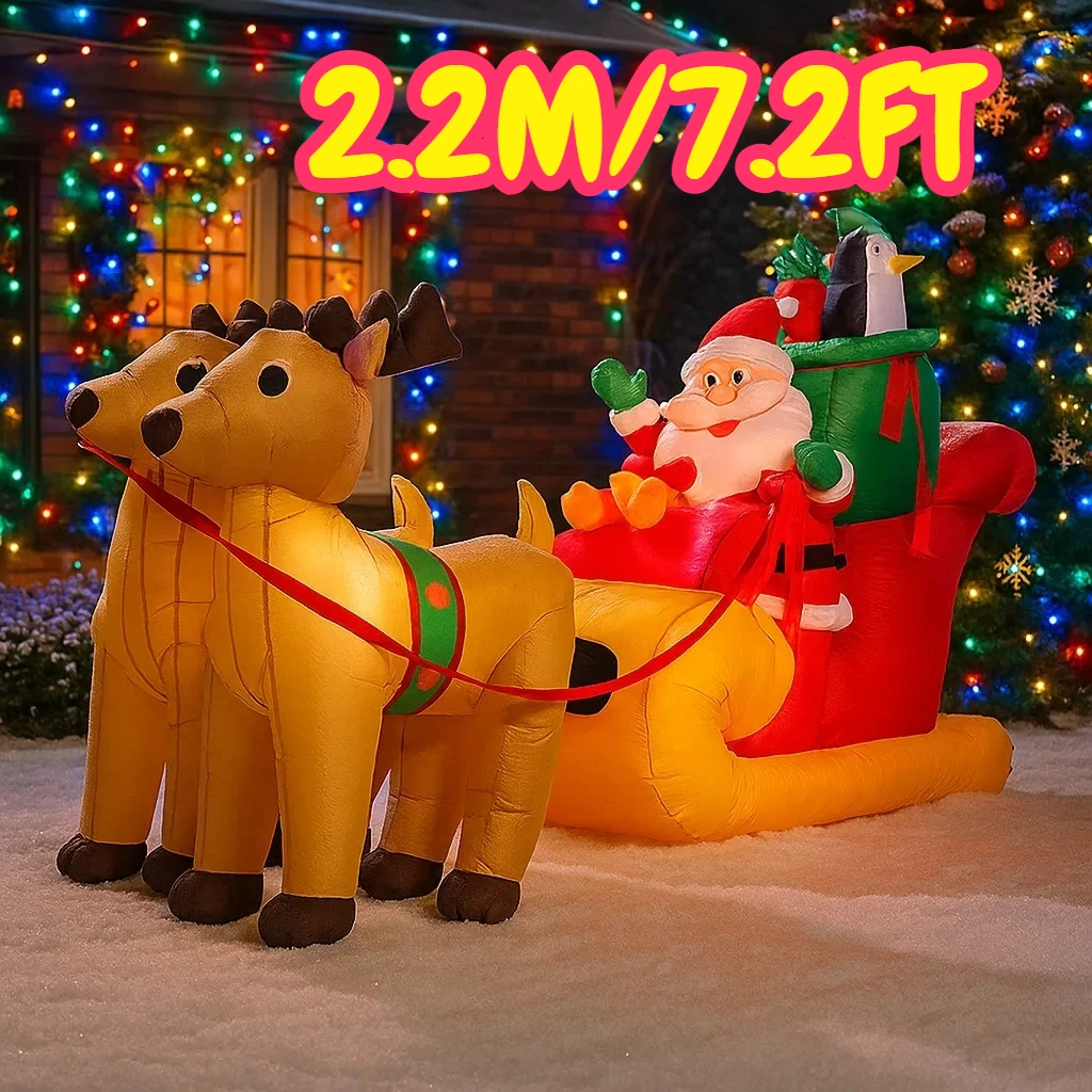 

7.2FT Christmas Party Toy Christmas Decorations Inflatable Santa Claus Reindeer Sleigh Toys Home Yard Ornaments with LED Decor