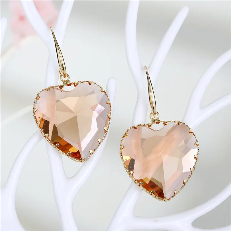 1Pair Korea Clear Crystal Drop Earrings For Women Female Jewelry Geometric Heart Dangle Earings Eardrop Wedding Earing E335