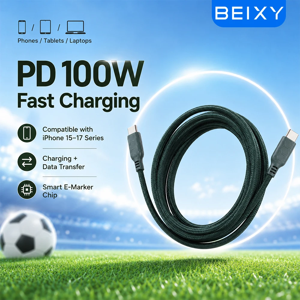 Beixy 100W USB-C auf USB-C Kabel 5A PD Ladekabel Datenkabel für iPhone 17/16/15 Samsung Xiaomi Kompatibel mit Laptops