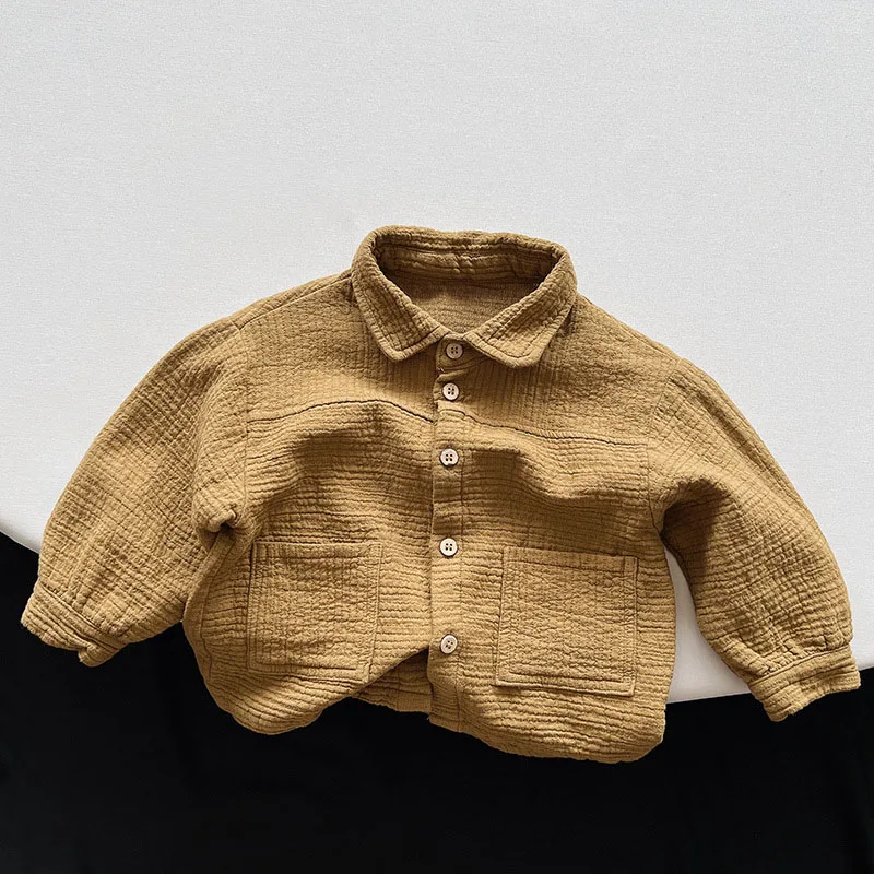 Kids Cardigan Coat Cotton Long Sleeve Solid Color Shirt Korean Japan Style Spring Autumn Baby Girls Boys Casual Loose Shirt