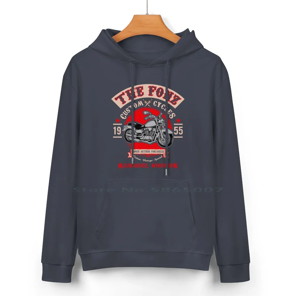 The Fonz Custom Cycles Pure Cotton Hoodie Sweater 24 Colors Fonzie Arthur Fonzarelli Happy Days Henry Winkler Ayy Motorcycle