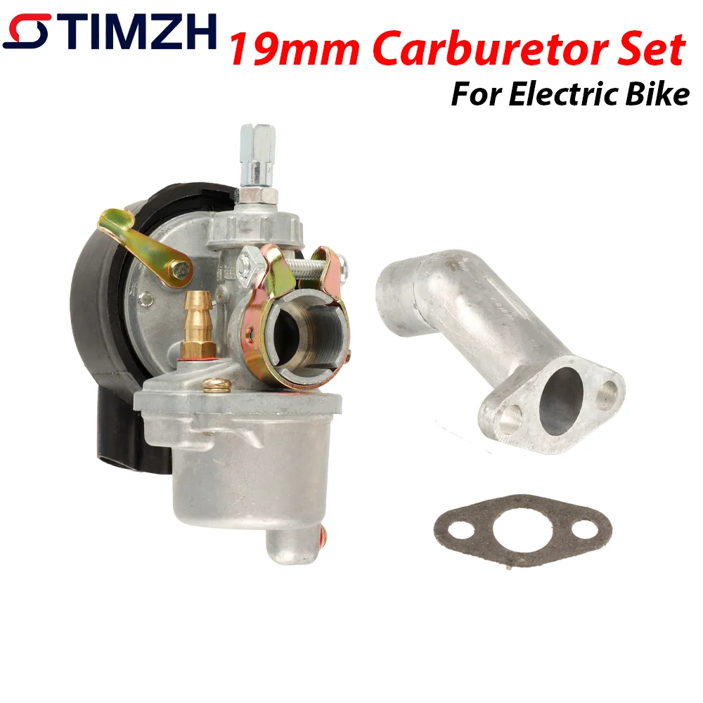 Electric Bike 19mm Carburetor with Intake Manifold Set for 2 Stroke 50cc 60cc 80cc Engine Motor Motorized Bicycle Bike Carb